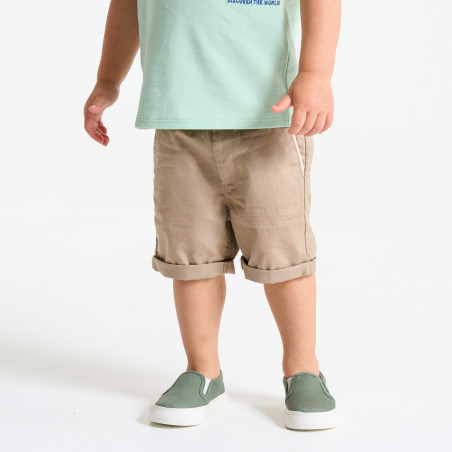 Short coton et lin à revers beige bébé garçon Short coton et lin à revers beige bébé garçon