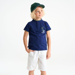 Polo manches courtes motif palmier bleu marine Garçon