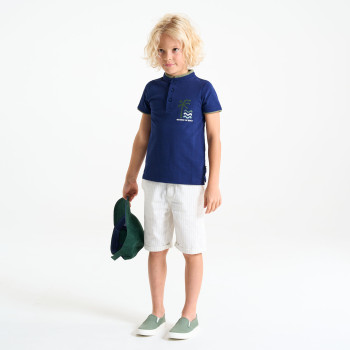 Polo manches courtes motif palmier bleu marine Garçon