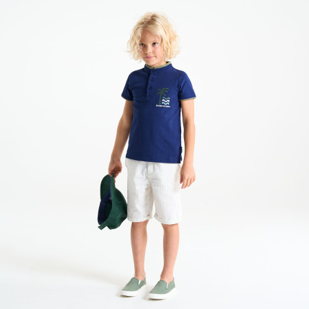 Boy's navy blue short-sleeve palm tree polo shirt Boy's navy blue short-sleeve palm tree polo shirt