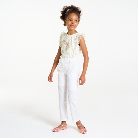 Girl's white ruffle vest top with hummingbird motif Girl's white ruffle vest top with hummingbird motif