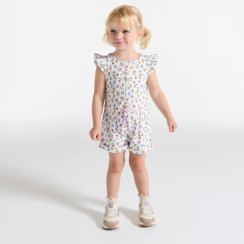Combi courte légère imprimée vert bébé fille